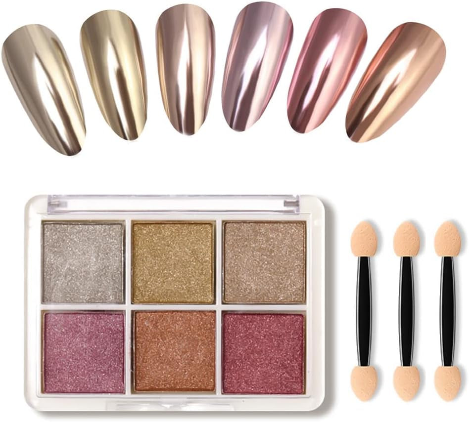 6 Farben Chrom Glitzerpulver Für Nägel, Chrome Nail Powder, Neon Pearl Nail Art Pulver Nagel Pigment Pulver Set DIY Nageldesign