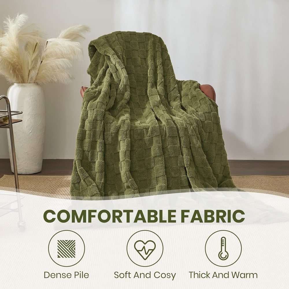 Good Nite Przytulny koc Puszysty koc narzutowy Narzuta z polaru Przytulny miękki zielony koc w kratkę Wiosna Lato Jesień Zima Cztery pory roku (150X200 cm oliwkowa zieleń) Good Nite Łóżka i koce