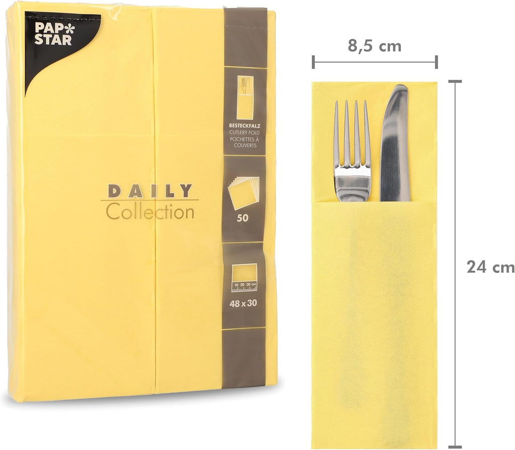 50 pungi de tacâmuri șervețele 'DAILY Collection' 48 Cm X 30 Cm galben cu pliu pentru tacâmuri