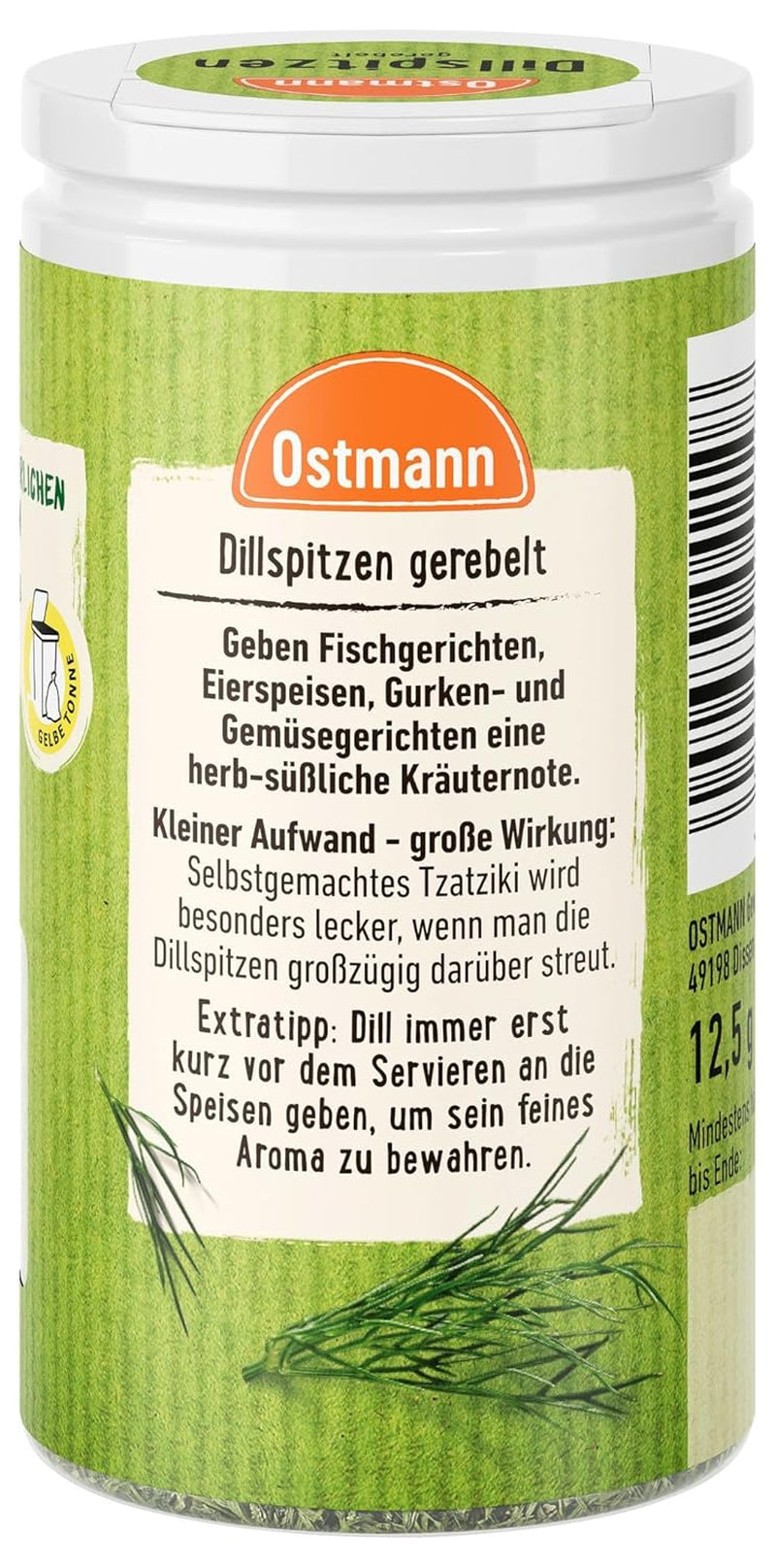 Ostmann Gewürze - Dillspitzen gerebelt | Idealny do sałatki ziemniaczanej, dań rybnych i sosu musztardowego 12,5 g in der Streudose