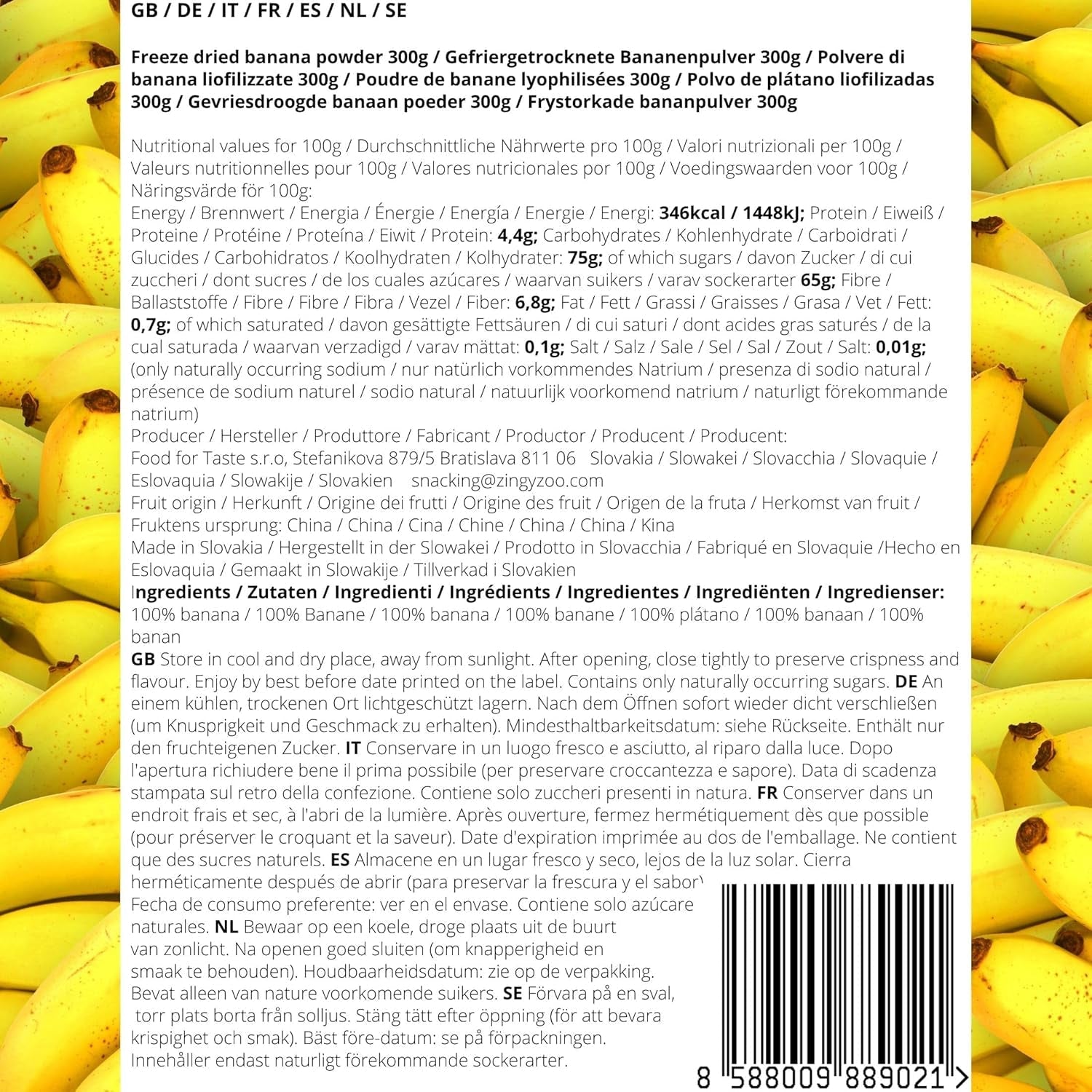 Banane liofilizate în pulbere | XL 300g Pudră de fructe Pudră de banane liofilizate | Pentru smoothie, coacere, tort | Banană liofilizată | Fructe liofilizate | Pudră de banane ZingyZoo Produse deshidratate Naty Shop