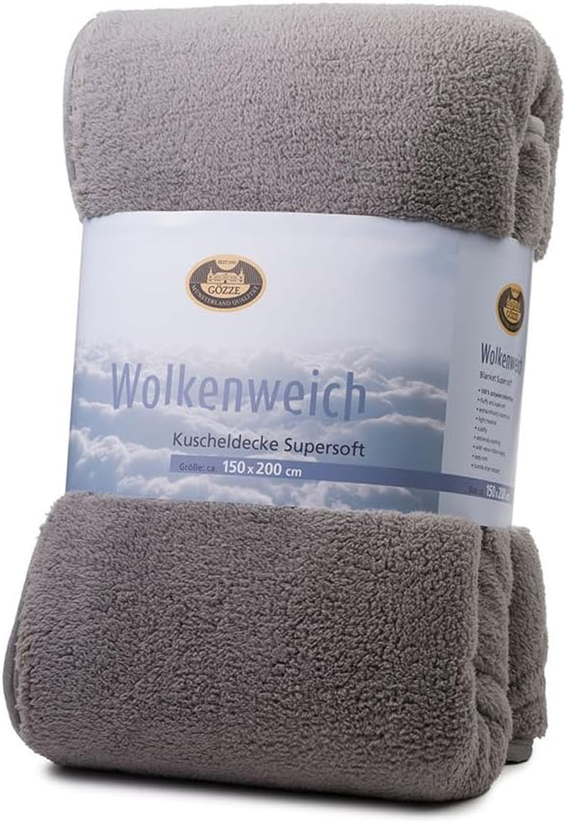 Gözze - Miękki kocyk Cloud, imitacja skóry owczej, 100% poliester (mikrofibra), 150 x 200 cm - Camel Kołdry i kołdry Naty Shop srebrny