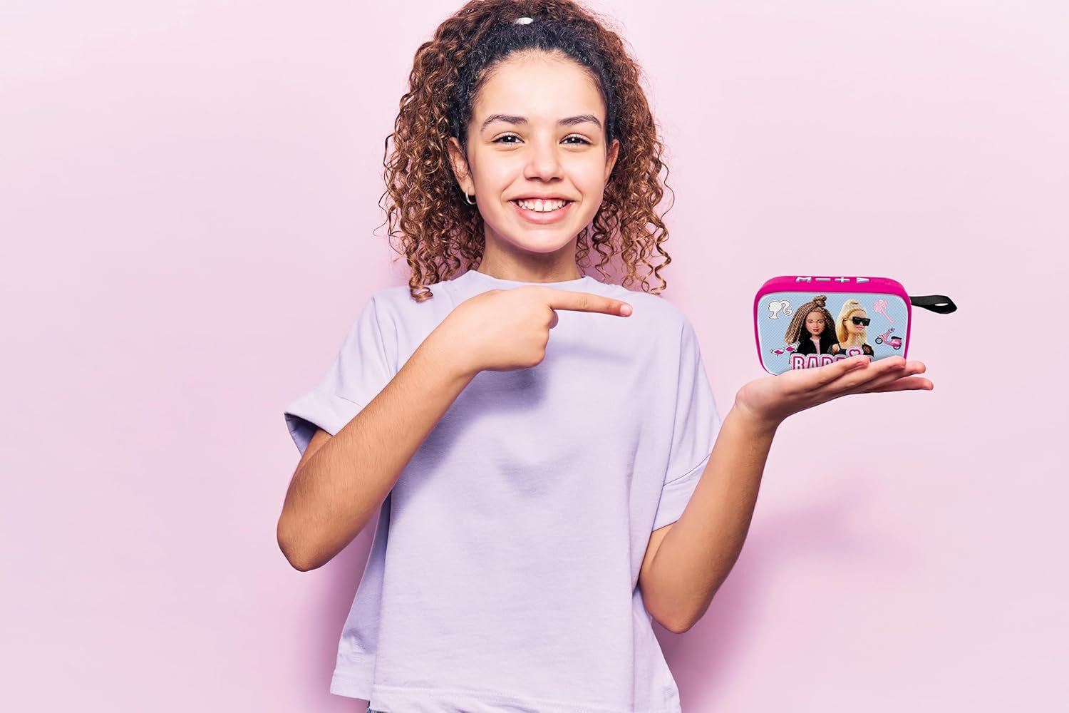 Lexibook Mattel Barbie - Tragbarer Bluetooth-Lautspeaker, kabellos, USB-C, SD/TF-Karte, wiederaufladbarer Akku, blau/rosa, BT018BB