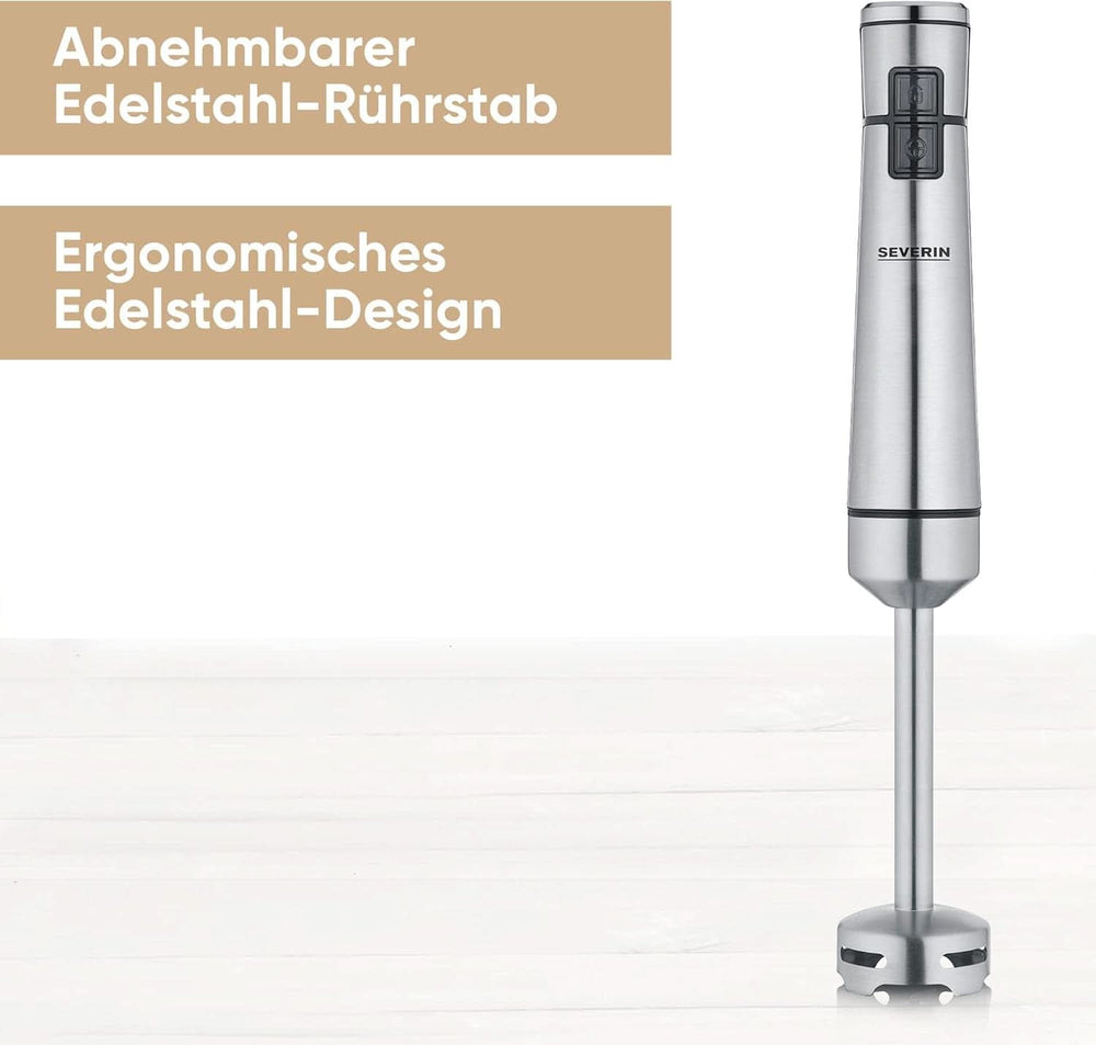 SEVERIN Kabelloser Stabmixer Mit Premium-Set, Abnehmbarer Mixstab, Mit Pürierstab, Multizerkleinerer, Mixbehälter, Kartoffelstampfer & Schneebesen, Schwarz/Edelstahl-Gebürstet, SM 3775 Mother and Child Naty Shop