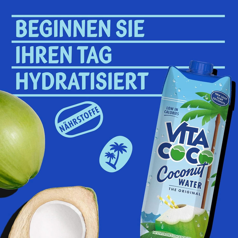Vita Coco Pure Coconut Water 6 x 1 litr, naturalny krem nawilżający z elektrolitami, bezglutenowy, pełen witaminy C i potasu Naty Shop