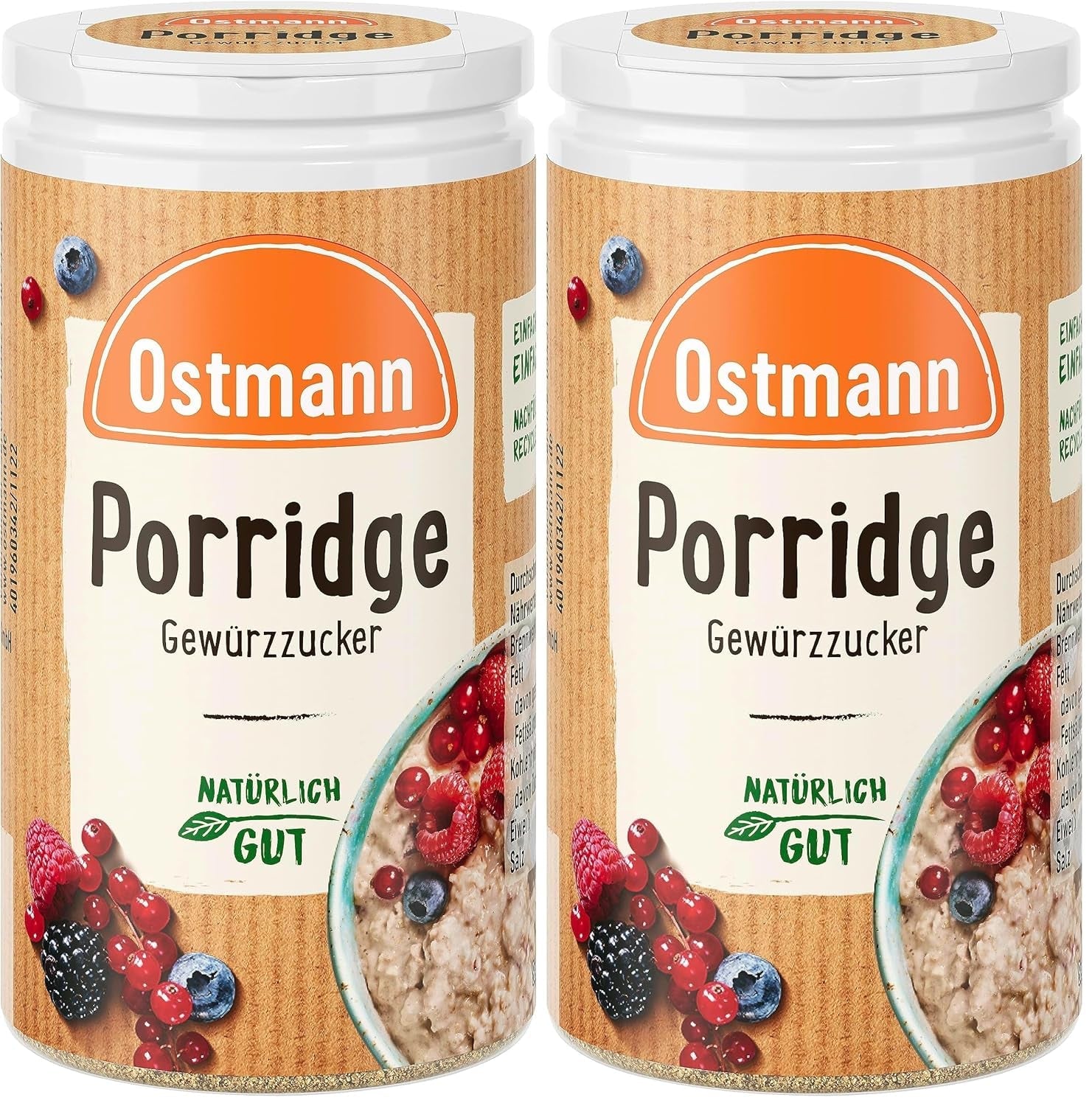 Condimente Ostmann – Zahăr condimentat pentru terci, amestec aromatic cu scorțișoară și cacao, pentru asezonarea fulgilor de ovăz, budincii de orez și a altor specialități dulci, vegan, 60 g (designul ambalajului poate varia)