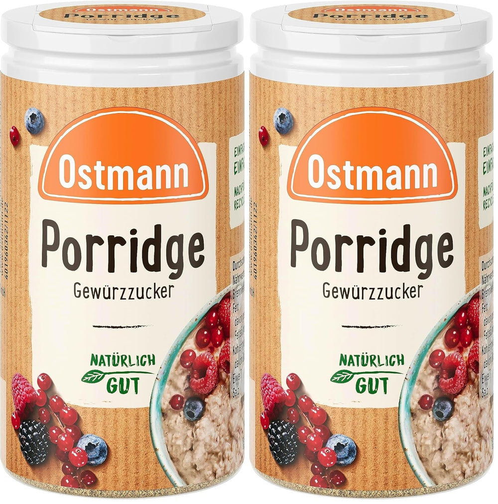 Condimente Ostmann – Zahăr condimentat pentru terci, amestec aromatic cu scorțișoară și cacao, pentru asezonarea fulgilor de ovăz, budincii de orez și a altor specialități dulci, vegan, 60 g (designul ambalajului poate varia)
