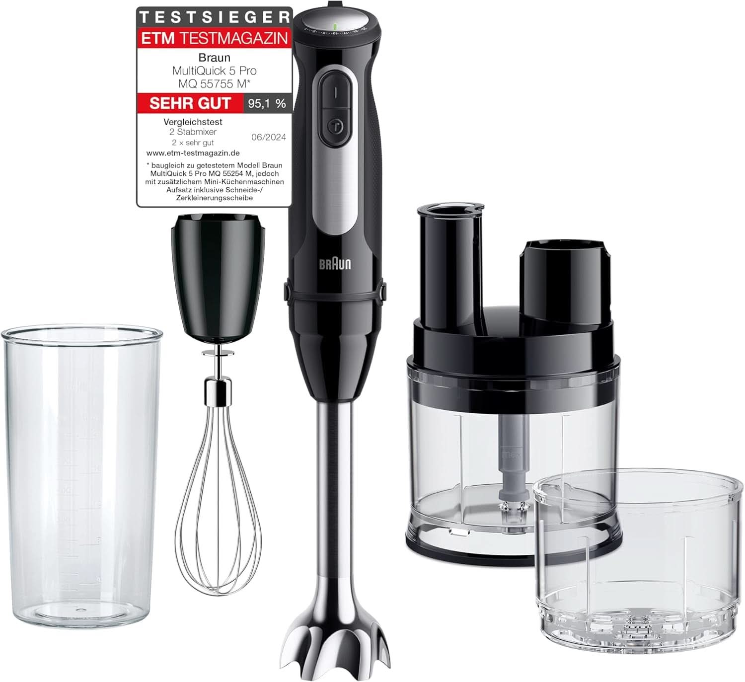 Braun Stabmixer MQ 5200WH - Multiquick 5 Vario Pürierstab Mit Edelstahl Mixfuß, 1000 Watt, Inkl. 600 ml Mix- & Messbecher, Weiß/Grau Kitchen Naty Shop Wersja 2024 – Mini Küchenmaschine
