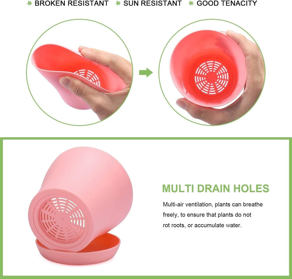 Ghivece mari din plastic de 20 cm cu farfurioare, ghivece cu auto-udare, albe cu farfurioare, ghivece din plastic pentru răsaduri, ghivece îngroșate pentru plantare în interior și în exterior (6 bucăți)