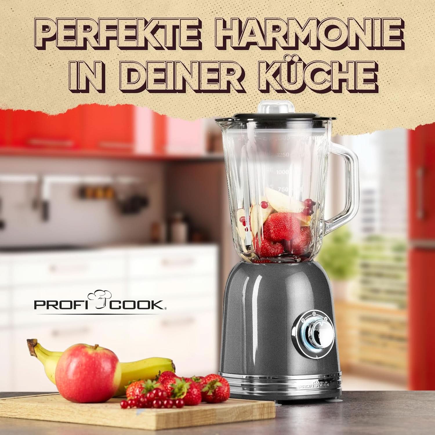 Proficook® Mikser stojący Mit Massivem 1,5L Glas-Behälter, Ice Crush & Turbo-Modus - Blender Mit 4Fach Piranha-Messer Aus Edelstahl - Hochleistungsmixer Mit Metallgehäuse 800W, PC UM 1195 Anthrazit Mother and Child Naty Shop