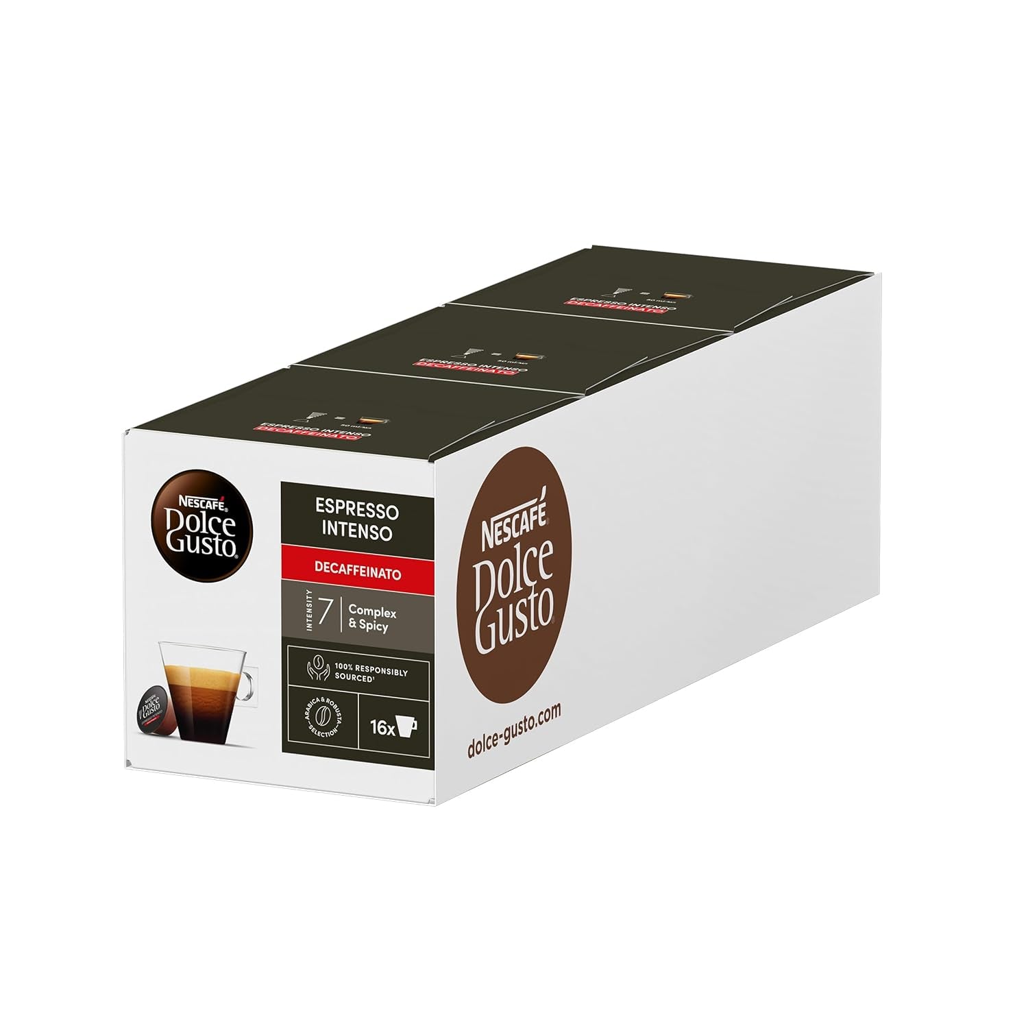 Nescafé Dolce Gusto Cafe Dolce Gusto Espresso Intenso Desc. | Nestle Pack 3 Kisten Mit 18 Kapseln,Die Jeweils 16 Einheit(3er Pack)