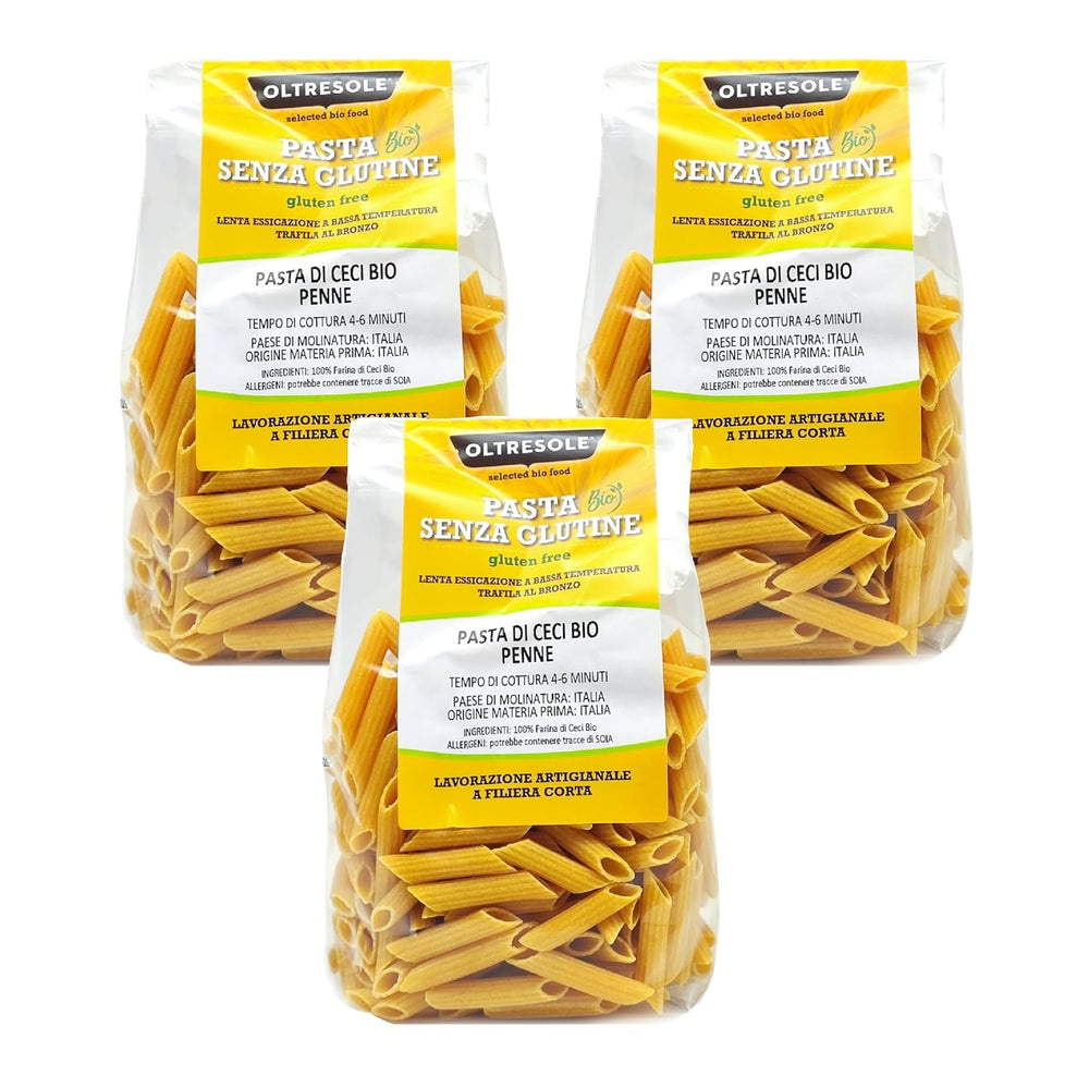 Włoski organiczny makaron penne z ciecierzycy 100% organiczna mąka z ciecierzycy makaron białkowy o wysokiej zawartości błonnika wegański bezglutenowy 3 opakowania x 350g