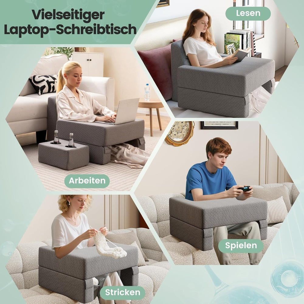 Pernă de citit pentru pat și canapea, pernă pentru cărți, combinabilă liber cu suport pentru băuturi și husă lavabilă, pernă reglabilă pentru biroul laptopului pentru citit, jocuri, lucru, scris (gri)