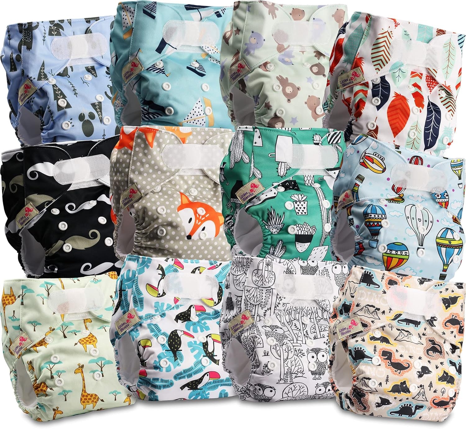 Pieluszka wielokrotnego użytku Littles and Bloomz FLV2-0602, standardowe zapięcie na rzep, 6 pieluszek