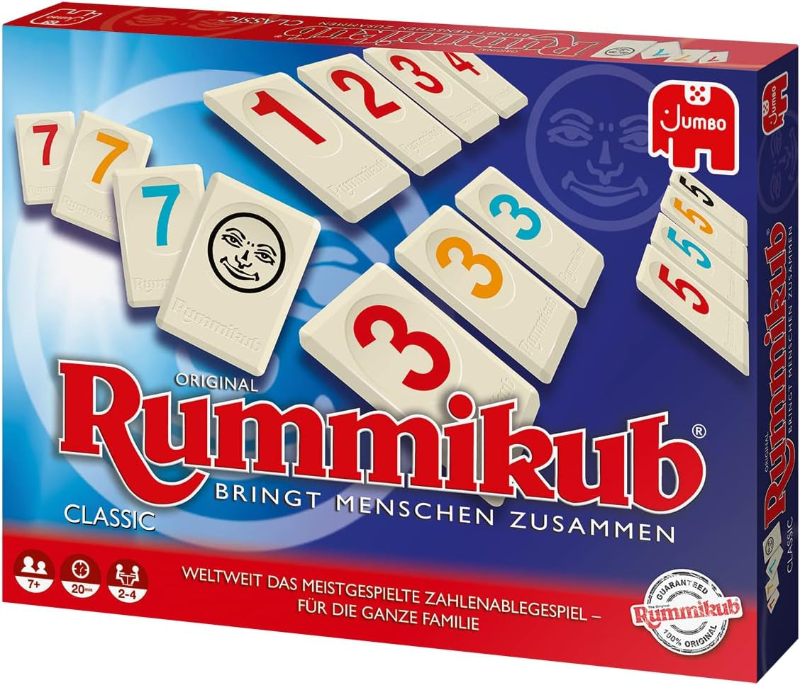 Jumbo Spiele Original Rummikub Classic - der Spieleklassiker unter den Gesellschaftsspielen - für Erwachsene und Kinder ab 7 Jahren JUM17571 Wielokolorowy 2,7 ​​x 3,7 cm