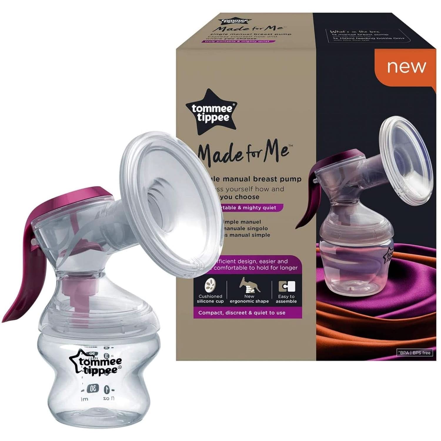 Tommee Tippee „Made for Me” Laktator ręczny, ergonomiczny uchwyt, niezawierający BPA, przezroczysty Akcesoria Żywność i karmienie piersią Sklep Bebe Naty