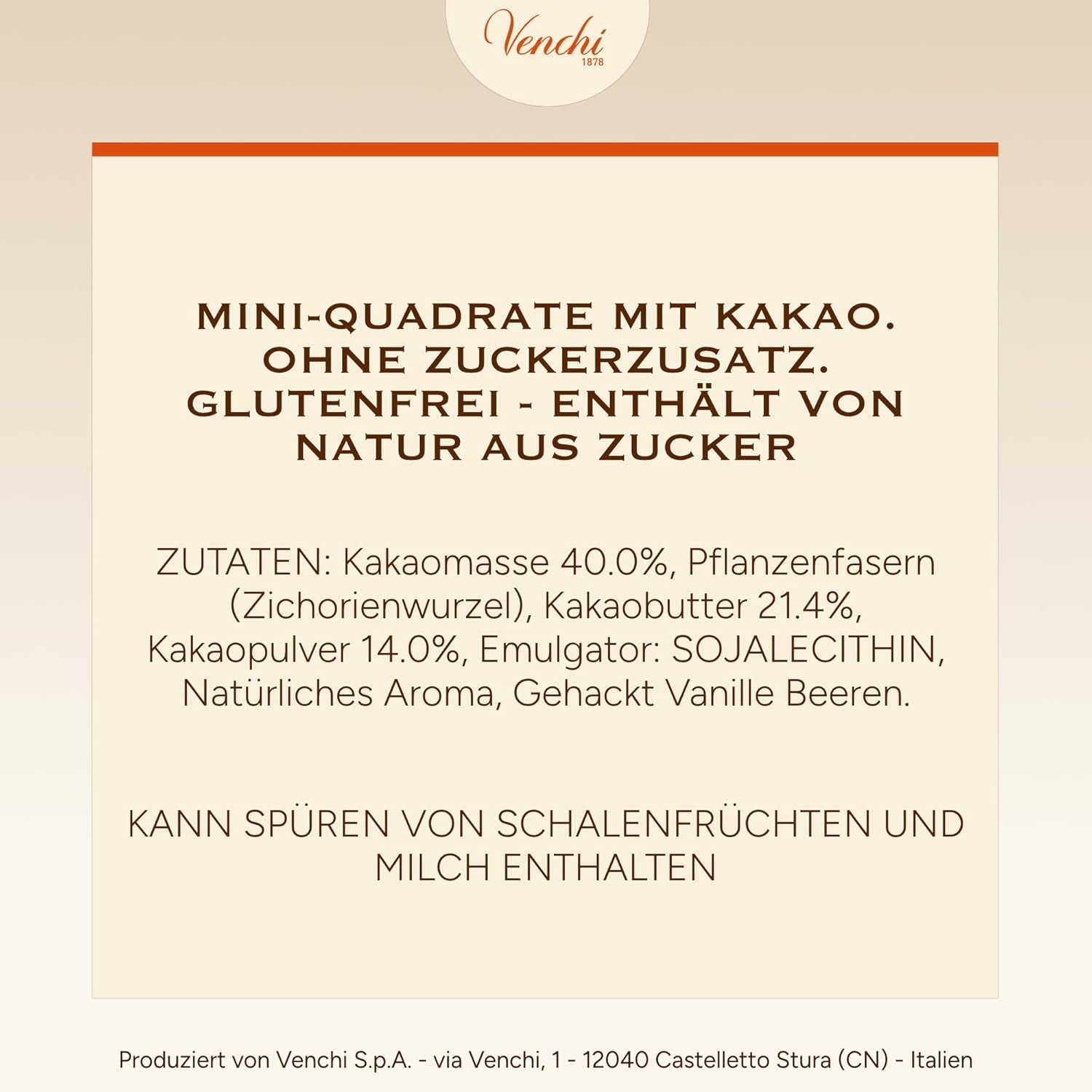 Venchi – Granblend Extra Black 75% BEZ dodatku cukru, 1 kg – BEZ sztucznych słodzików – Bezglutenowe – Wegańskie