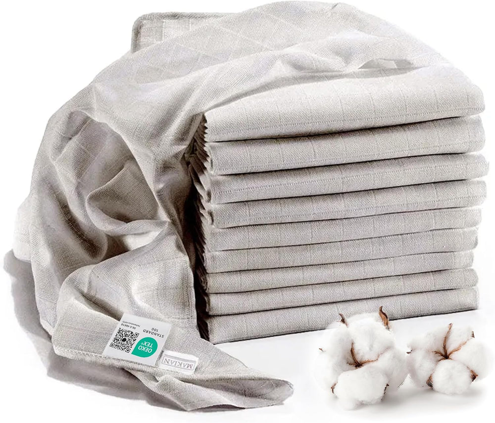 MAKIAN Muślinowe kwadraty, opakowanie 10 sztuk, 80x80cm, certyfikat Oeko-TEX® Standard 100, 10 wysokiej jakości ściereczek do odbijania - podwójnie tkane kwadraty / kwadraty muślinowe, odporne na gotowanie - białe