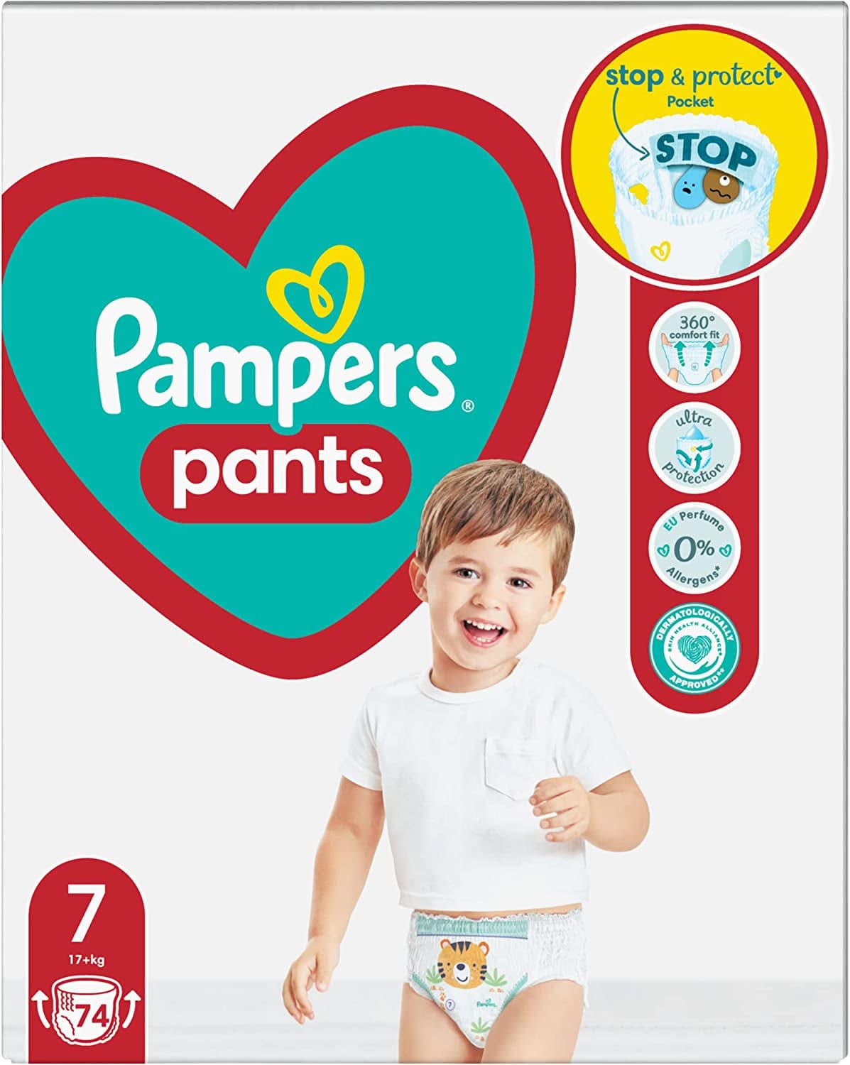 Pampers (wersja klasyczna), spodnie chłopiec/dziewczynka 7 74 szt. Matka i Dziecko Naty Shop