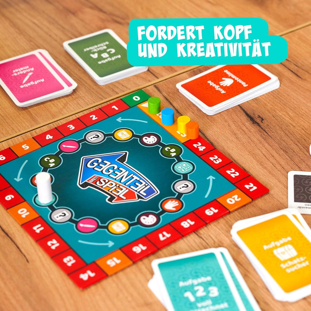 Noris 606062080 - Gegenteil Spiel (Brettspiel ab 10 Jahre) - kombinierbar mit dem Kartenspiel - verrücktes Konzentrationsspiel für Kinder und Erwachsene für 3-6 Spieler