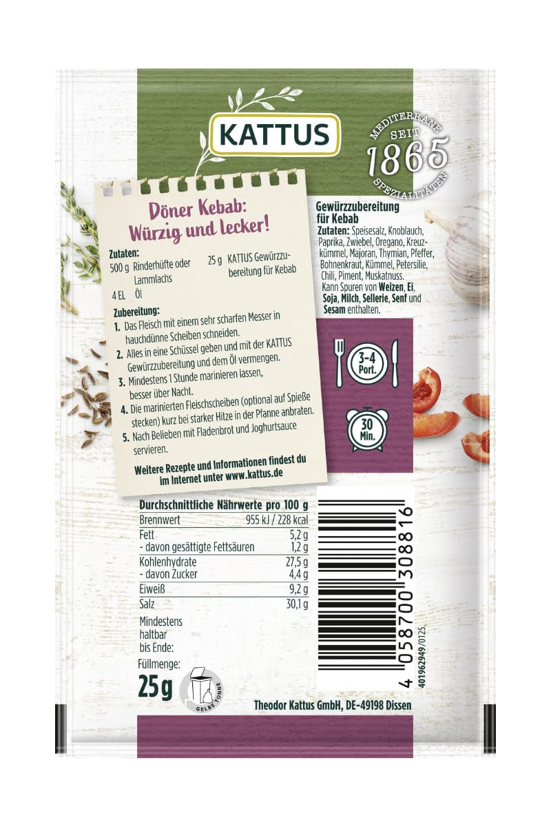 - Kebab Gewürzzubereitung | Przyprawa na 3-4 porcje | Ohne Zusatz von Fefeextrakt, Aroma und Zusatzstoffen | 25 g w torebce