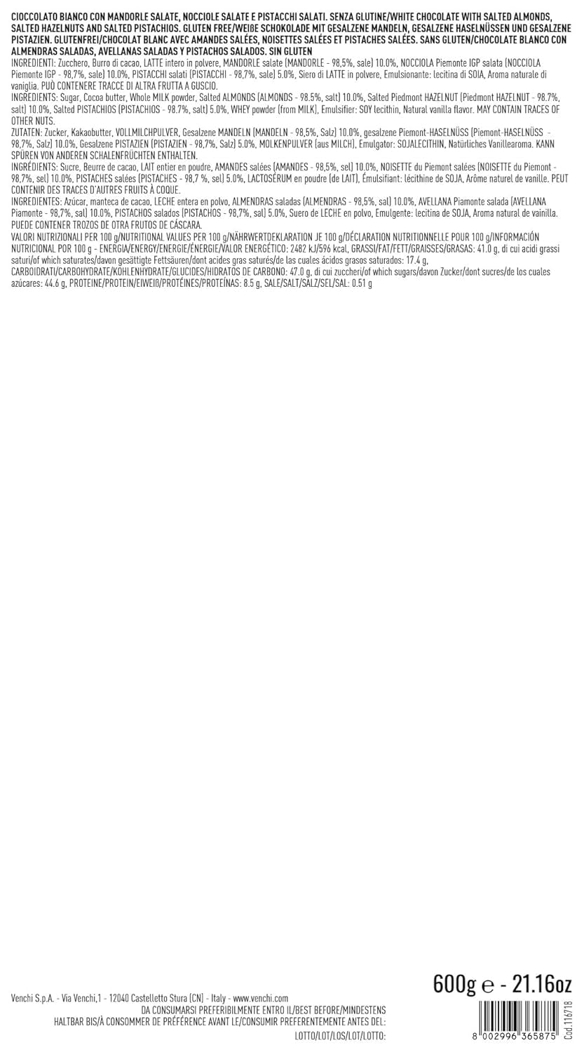 Venchi - Batonik Maxi z białej czekolady, solony, 600g, bezglutenowy, bez sztucznych barwników i bez konserwantów