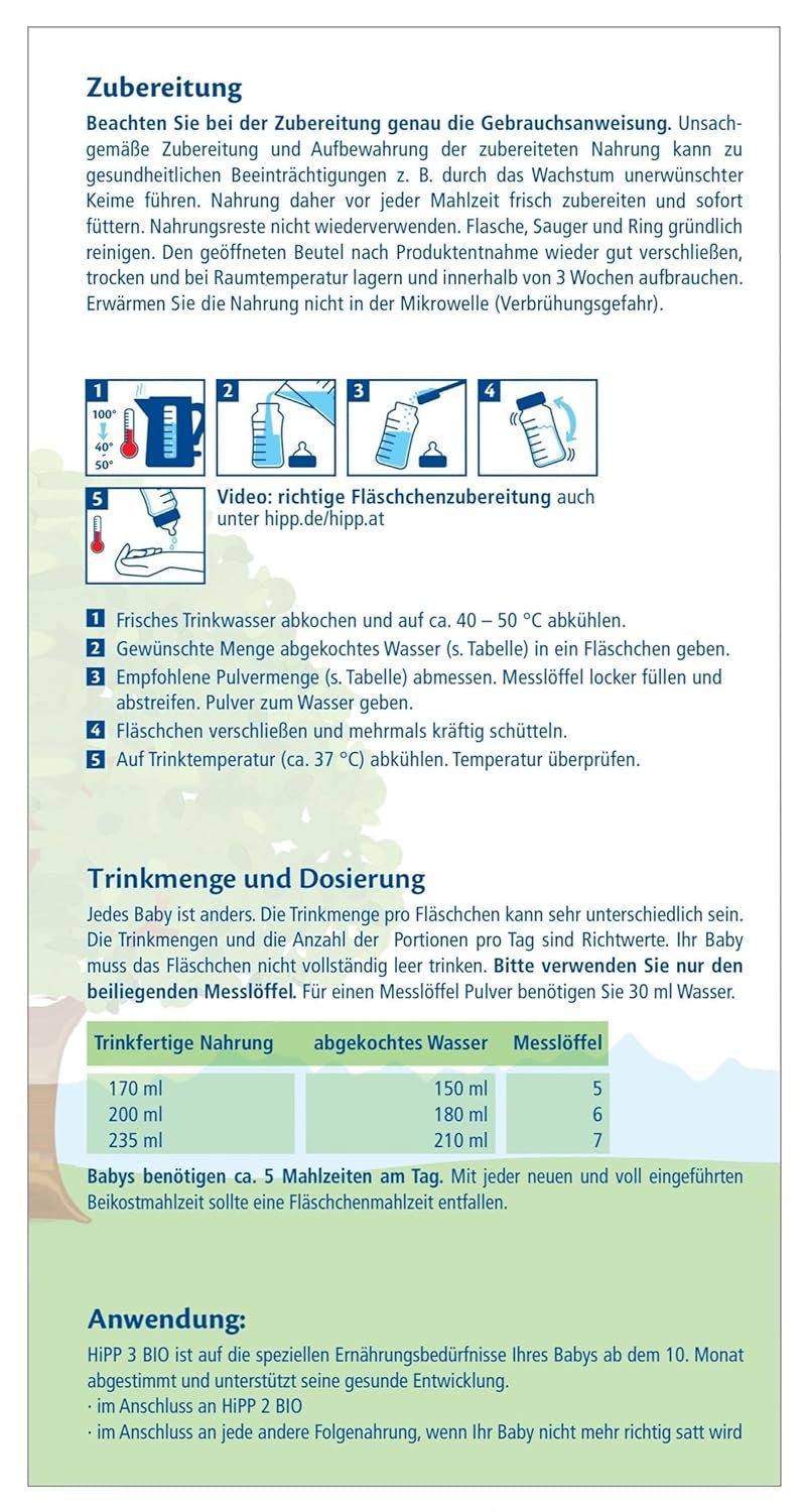 HiPP 3 Organiczne mleko następne (4 x 600g) - po 10 miesiącach z Omega-3 (DHA, ALA), wapniem, witaminą D, najwyższej jakości organicznej