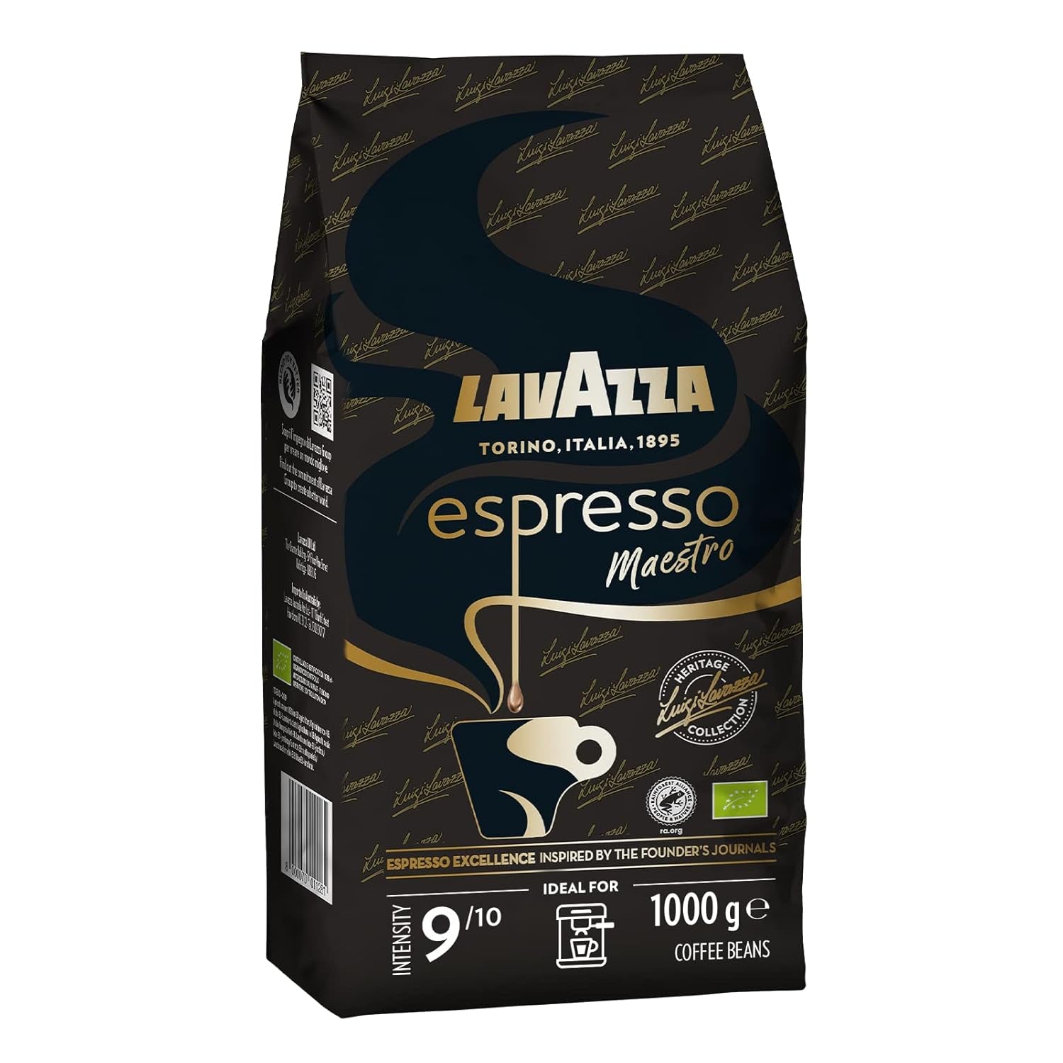 Lavazza Espresso, kawa ziarnista do ekspresów, zrównoważony i aromatyczny aromat owoców i kwiatów, 100% organiczna Arabika i Robusta Kawa Naty Shop 1 Kg Maestro