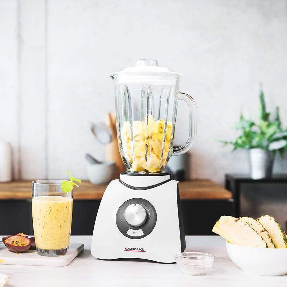Gastroback 40898 Vital Basic, Mit Integrierter Funkcja kruszenia lodu, Mikser silnikowy Leistungsstarker 600 W, Kunststoff, 1,5 litra, Weiß Kitchen Naty Shop