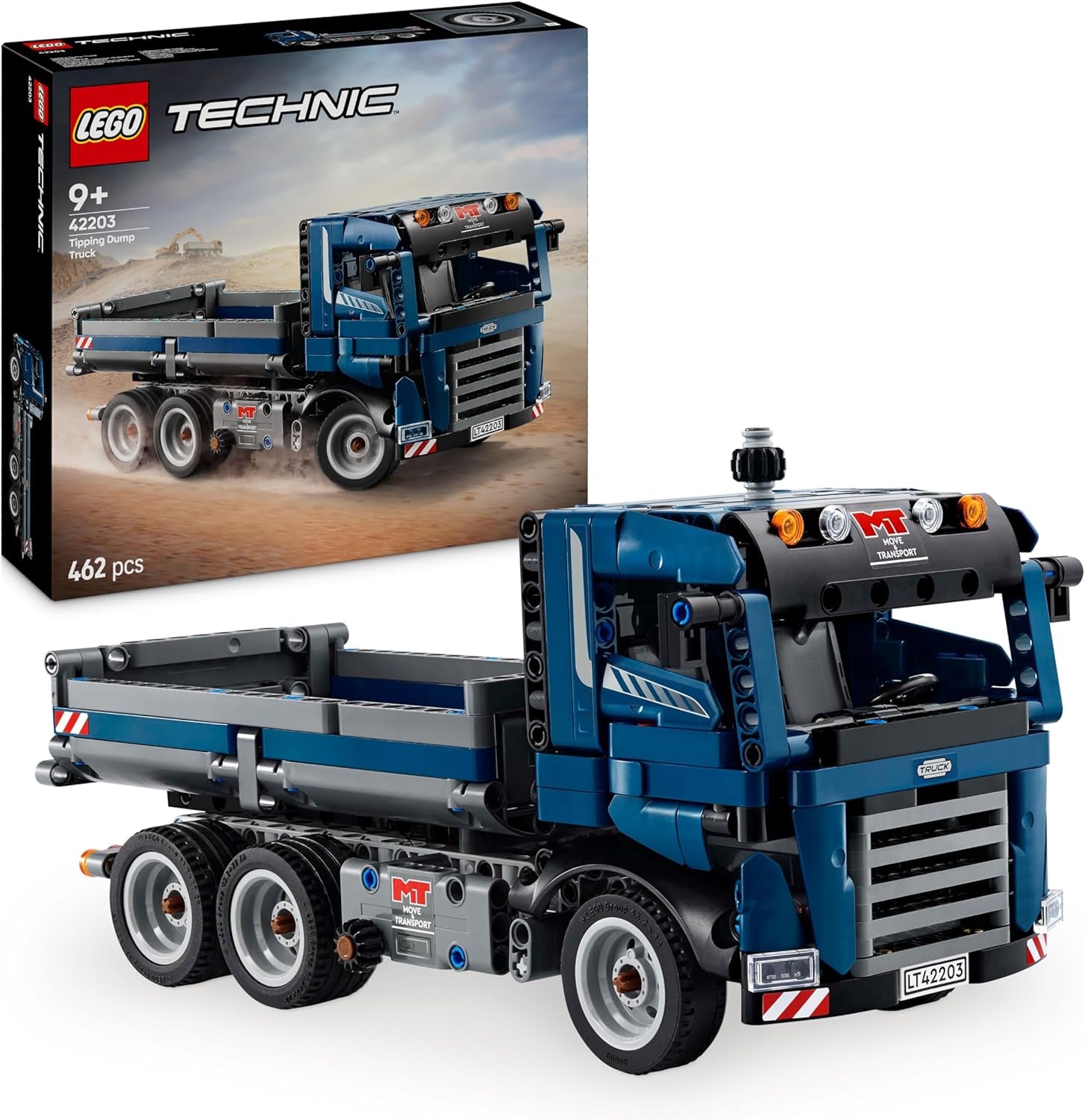 Zabawka LEGO Technic Wywrotka z kierownicą i mobilną wywrotką - niebieski pojazd budowlany - pomysł na prezent na urodziny lub święta - zestaw konstrukcyjny dla chłopców i dziewcząt od 9 lat 42203 Zestawy konstrukcyjne Besuche den LEGO-Store Domyślny tytuł