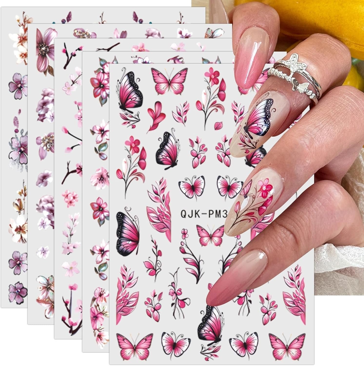 JMEOWIO Nagelsticker Blume 10 Blatt Nail Art Sticker Selbstklebend Nagelaufkleber Frühling Sommer Floral Dekoration Nageldesign Zubehör