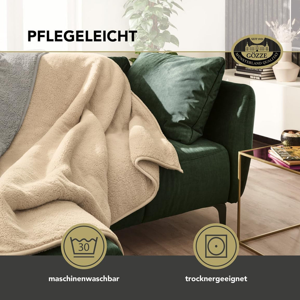 Gözze - Miękki kocyk Cloud, imitacja skóry owczej, 100% poliester (mikrofibra), 150 x 200 cm - Camel Pościele i kołdry Naty Shop