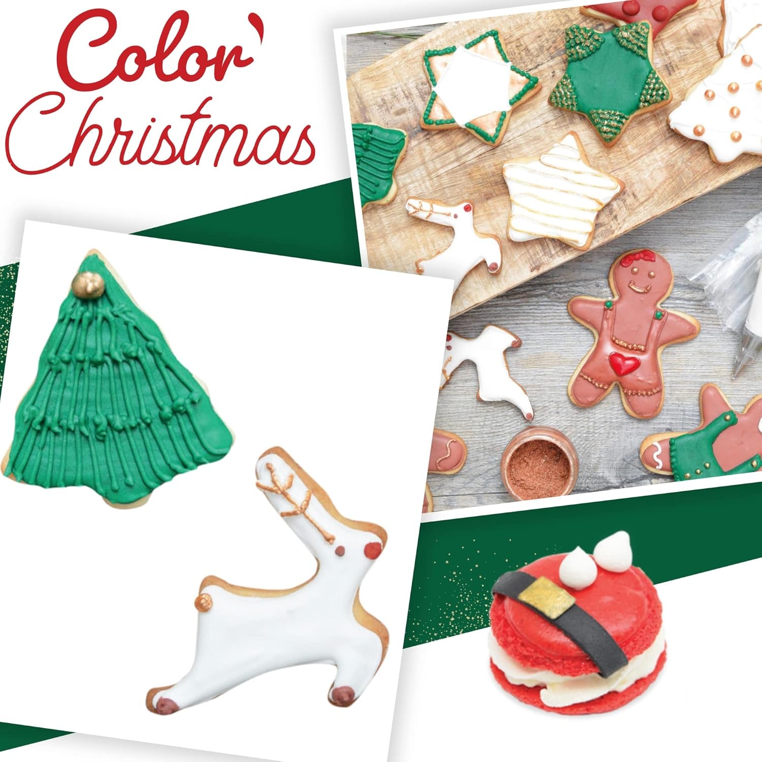 Scrapcooking - Set de 3 coloranți alimentari pudră de Crăciun - Roșu, Verde, Auriu - Colorant alimentar comestibil pentru copt, prăjituri, fursecuri, produse de patiserie, aluat, fondant - Decorațiuni de Crăciun - 4018