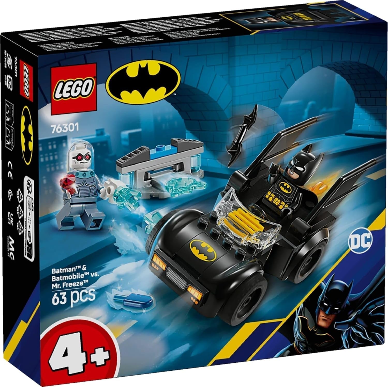 LEGO DC Batman: Batman i Batmobil kontra. Pan Freeze — Zabawkowy samochód superbohatera z 2 minifigurkami — Miotacz lodu z elementami ognia — Prezent dla chłopców i dziewcząt od 4. roku życia 76301 Zestawy do budowania Besuche den LEGO-Store