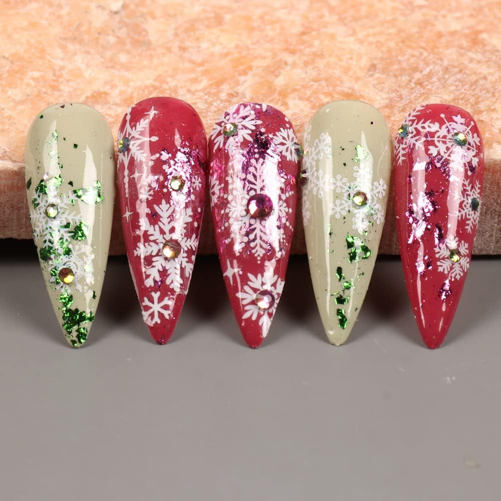 JMEOWIO Nagelsticker Weihnachten 8 Blatt Nagelaufkleber Selbstklebend Weiße Schneeflocken Winter Nail Art Sticker Dekoration Nageldesign Zubehör