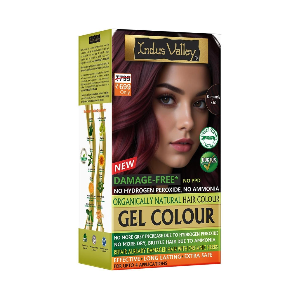 Indus Valley Natural Damage Free Gel Hair Colour | Fără amoniac, vegan și fără cruzime | Până la 100% acoperire gri, rezultate de lungă durată | Castaniu deschis 5.0 (20 gram + 200 ml) Vopsea pentru par Naty Shop Burgundia