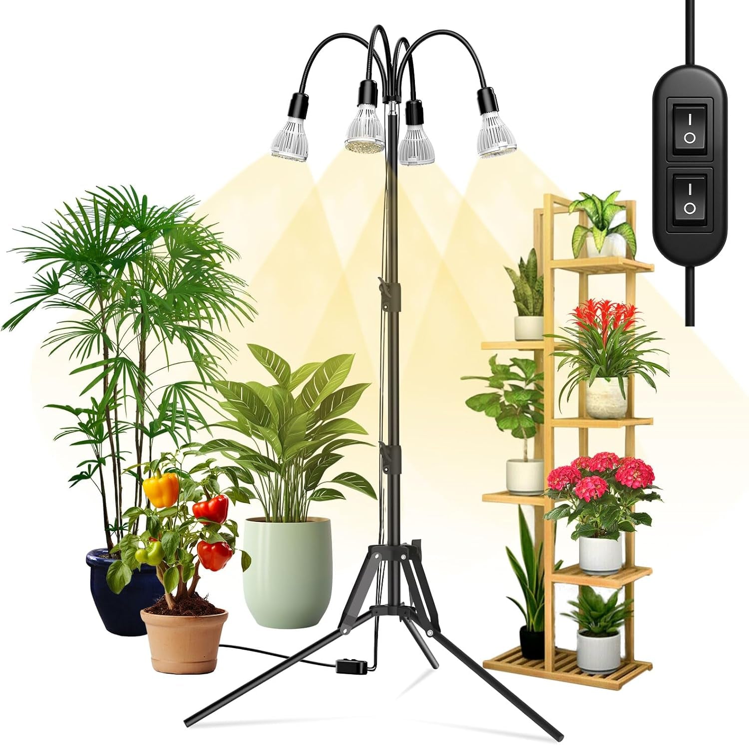 Lampa LED do roślin SANSI Full Spectrum 125 W Możliwość przyciemniania światła z pilotem do wzrostu roślin Regulowana wysokość 120-180 cm Timer 4/8/12 godzin 4 poziomy jasności
