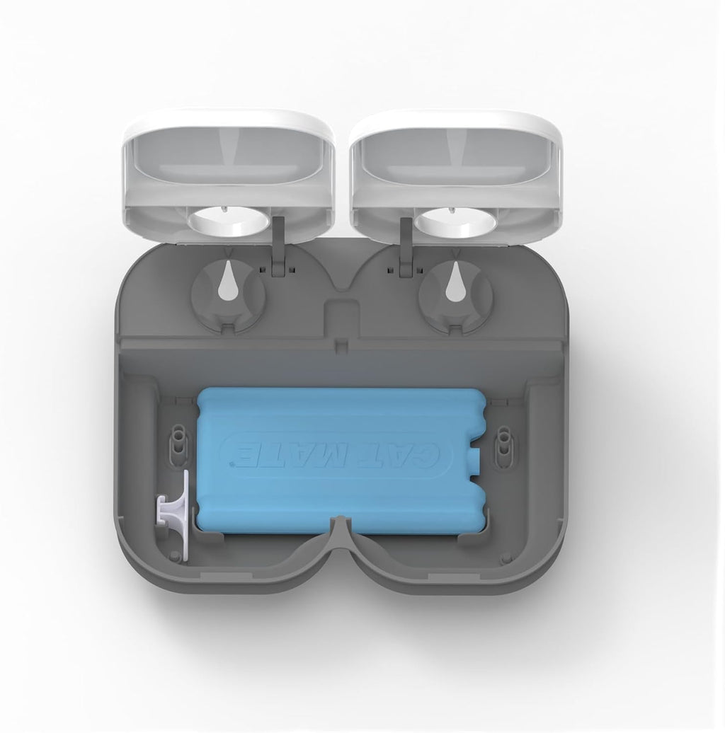 Cat Mate C200 Hrănitoare automată pentru 2 mese cu cronometru (401) - pentru pisici și câini mici, inclusiv baterie de răcire pentru hrană umedă și uscată, mese de până la 400 g fiecare, alb