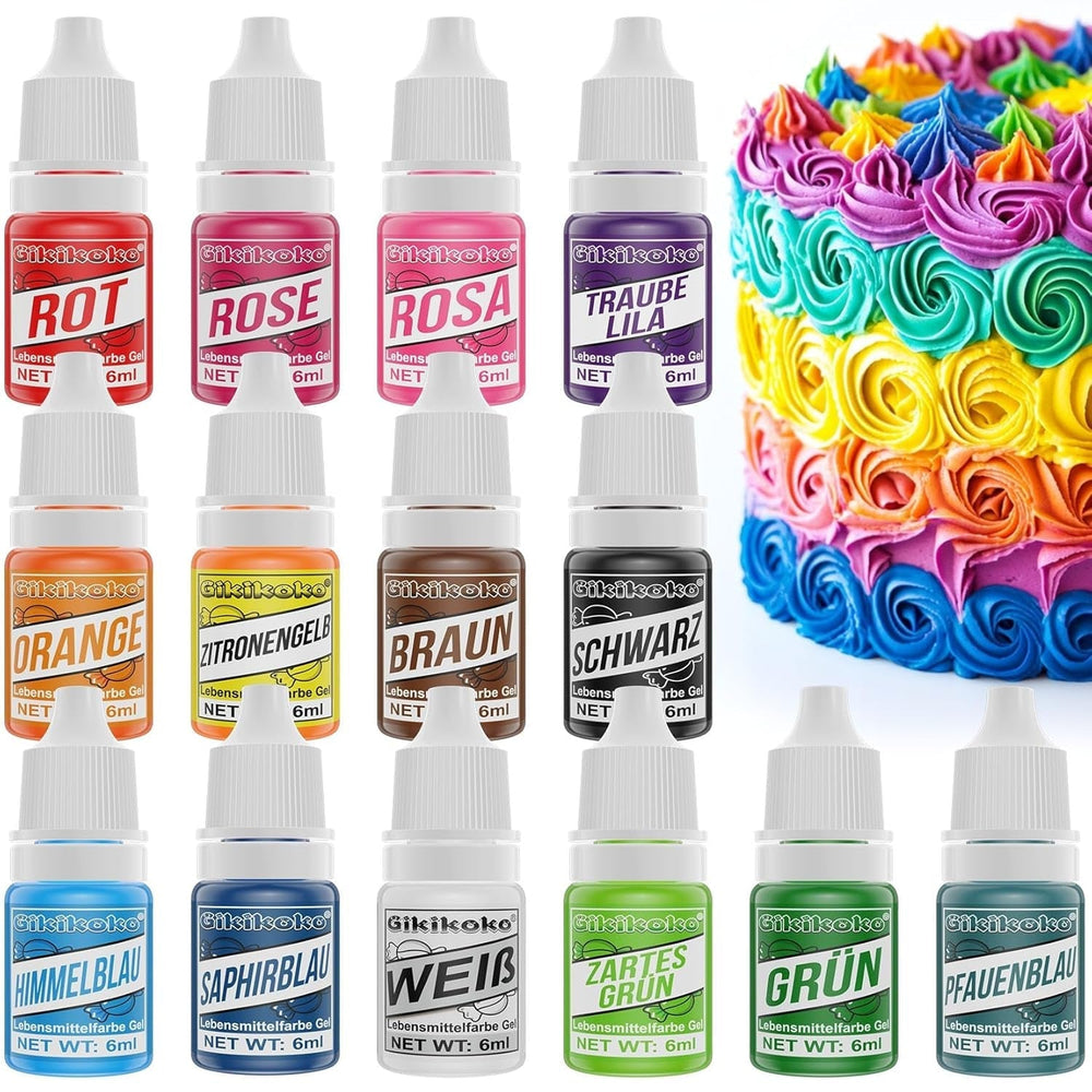 Barwniki spożywcze w płynie lub w żelu, różne rozmiary i kolory Zestaw Naty Shop 14 x 6 ml Żel