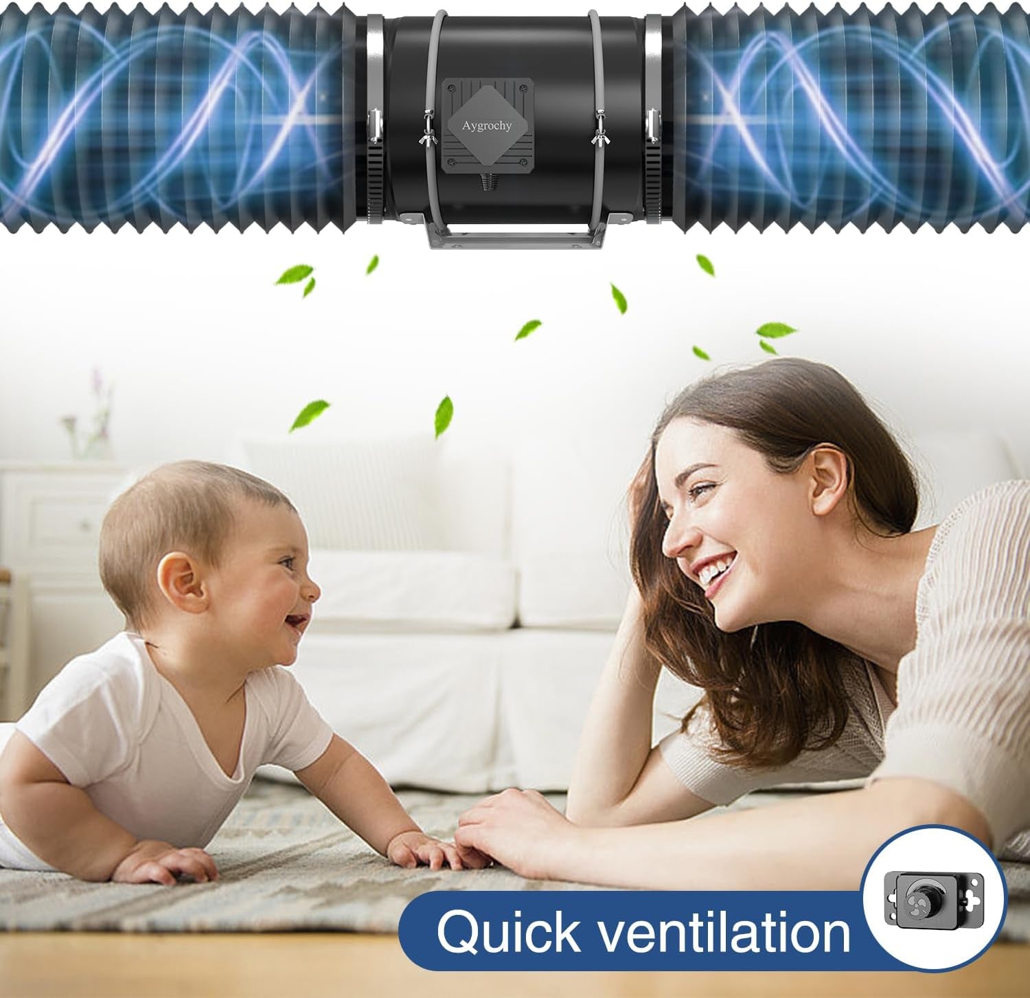 Aygrochy 200 mm 70 W regulowany wentylator kanałowy Wentylator wyciągowy z silnikiem EC do ogrzewania, chłodzenia, wzmacniaczy, namiotów do uprawy, hydroponiki, gospodarstwa domowego, wentylacji i dmuchawy wyciągowej.