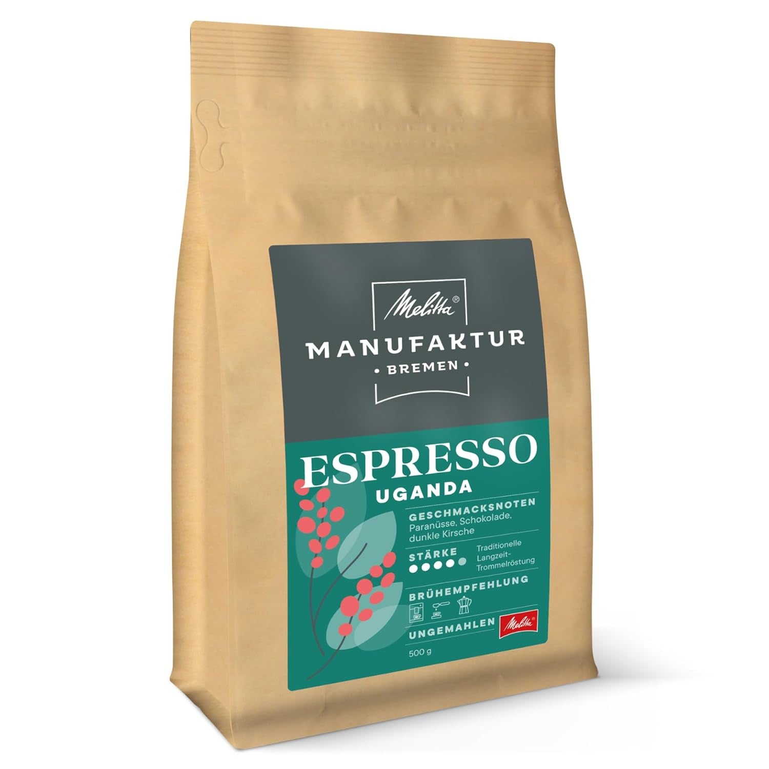 Cafea specială Melitta Manufaktur-Kaffee Caffè Crema, cafea de fermă de origine unică din Costa Rica, prăjită în Germania Cafea Naty Shop 500 grame Espresso Uganda