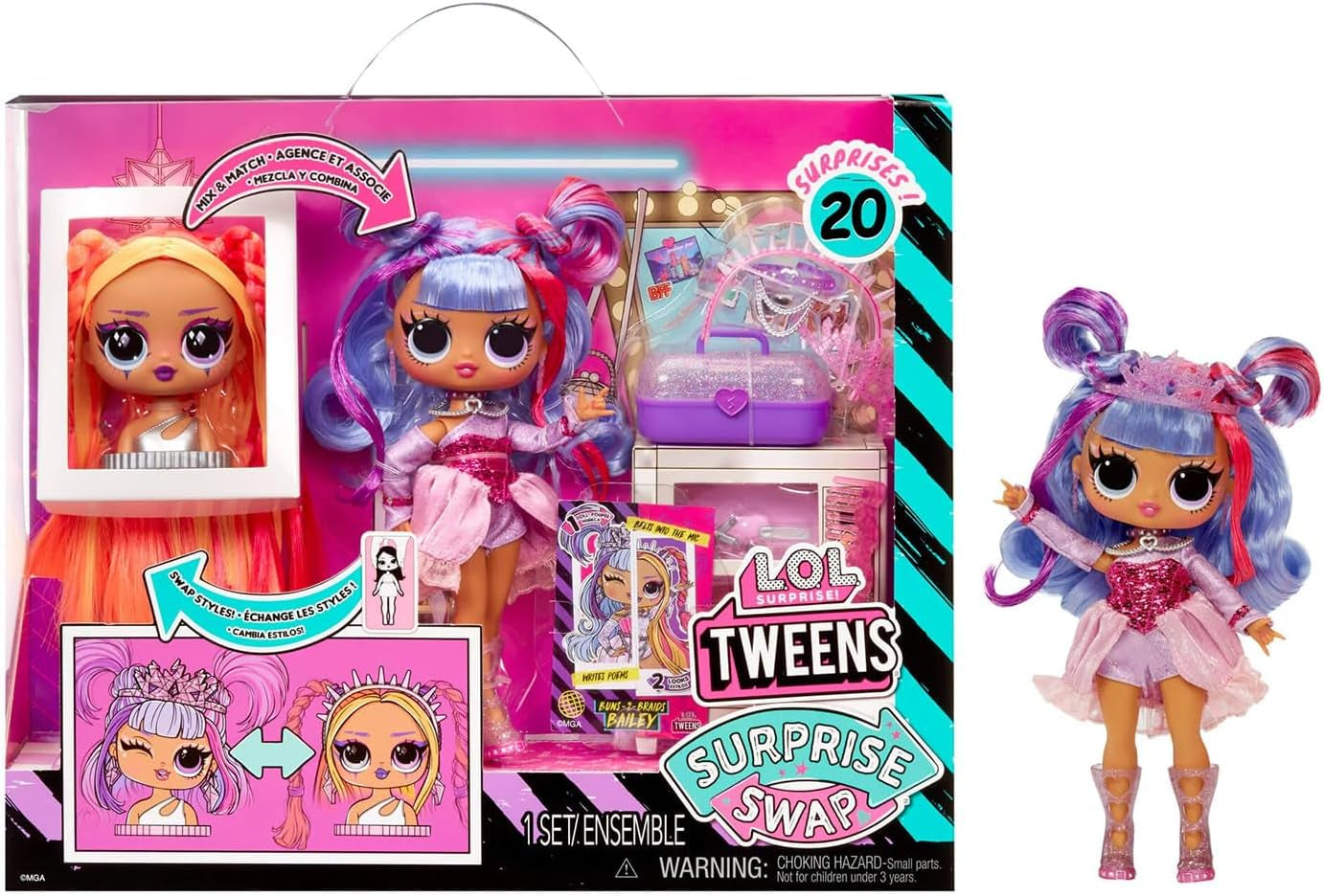 L.O.L. Surprise Tweens Surprise Swap Series - Buns-2-Braids Bailey - Modepuppe mit mehr als 20 Überraschungen inklusive Styling-Kopf und fantastischer Mode und Accessoires - für Kinder ab 4 Jahren