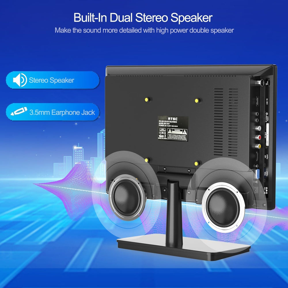 Televizor de 14 inci, ecrane TV mici 1080p, tuner digital integrat T2, intrare HDMI/USB, cablu auto de alimentare CA/CC-12V