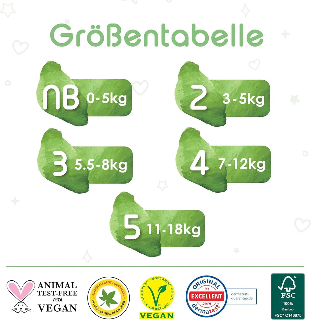 Organiczne pieluszki bambusowe Pureborn Eco, rozmiar noworodkowy (do 5 kg), ekologiczne, hipoalergiczne, ultramiękkie, ze wskaźnikiem wilgoci, z różnymi nadrukami Sklep dla Mamy i Dziecka Naty Shop
