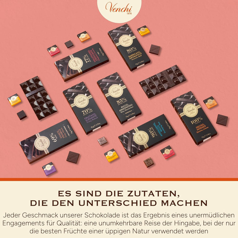 Venchi - Ciemna czekolada 70%, 78 g - Z wyselekcjonowanymi mieszankami kakaowymi - Bezglutenowe - Wegańskie
