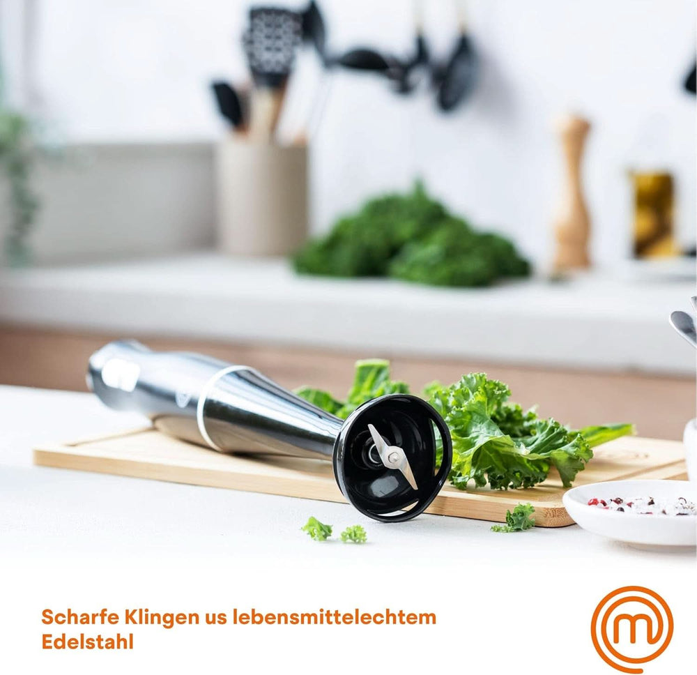 Masterchef Stabmixer, Pürierstab Mit Spritzschutz, Zauberstab Küchengerät, Elektrische Mixstab Blender ręczny Mit 2 Geschwindigkeiten, Eintauchfunktion, Spülmaschinenfeste Komponenten, 200W, Schwarz Kitchen Naty Shop