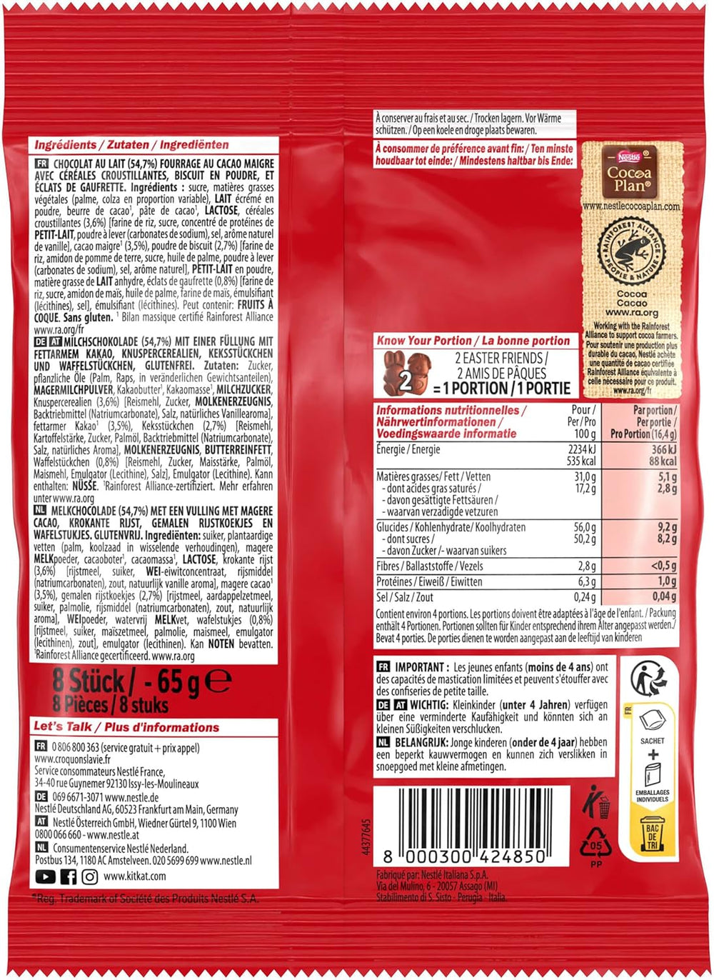 NESTLÉ Easter Friends, minifigurki wielkanocne z mlecznej czekolady z chrupiącymi kawałkami, 1 opakowanie (1 x 65g)