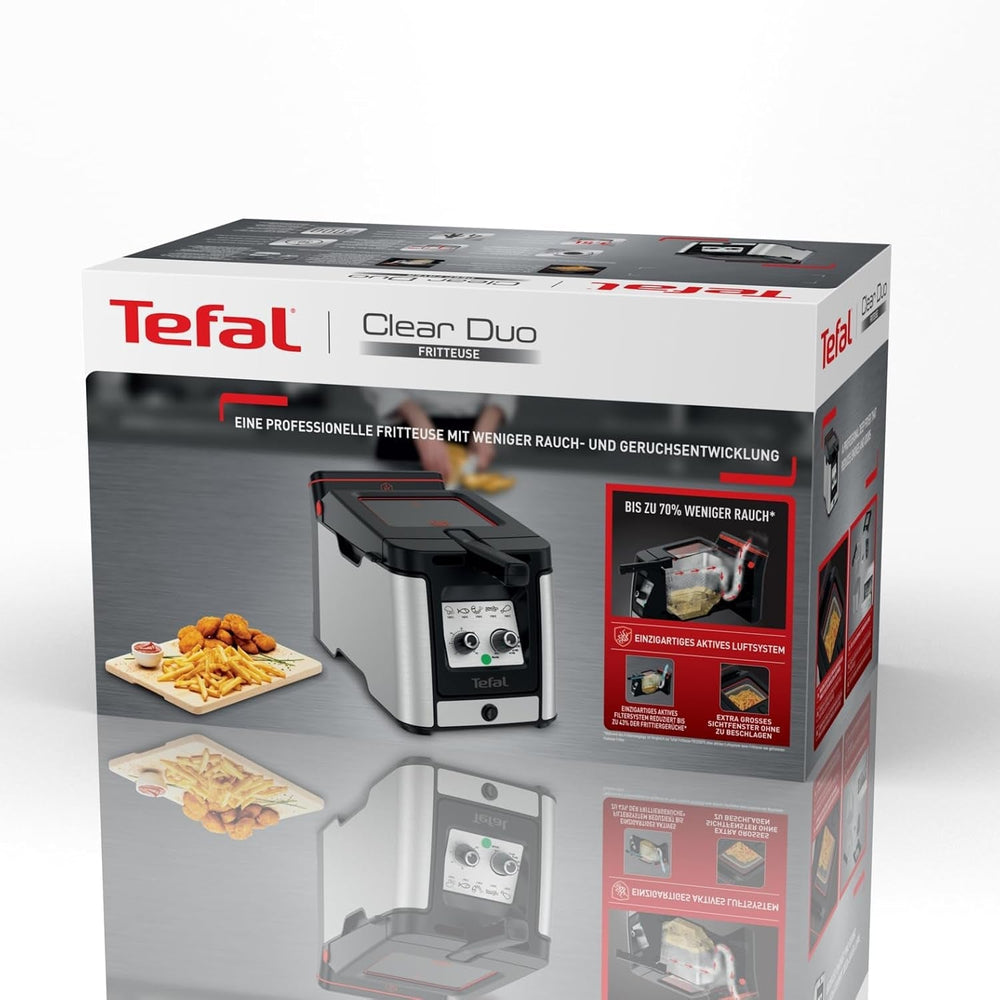 Frytownica Tefal FR600D Clear Duo, smażenie z mniejszą ilością dymu i zapachów, pojemność 1,2 kg, termostat, timer, duże okienko bez mgły Sprzęt AGD Naty Shop