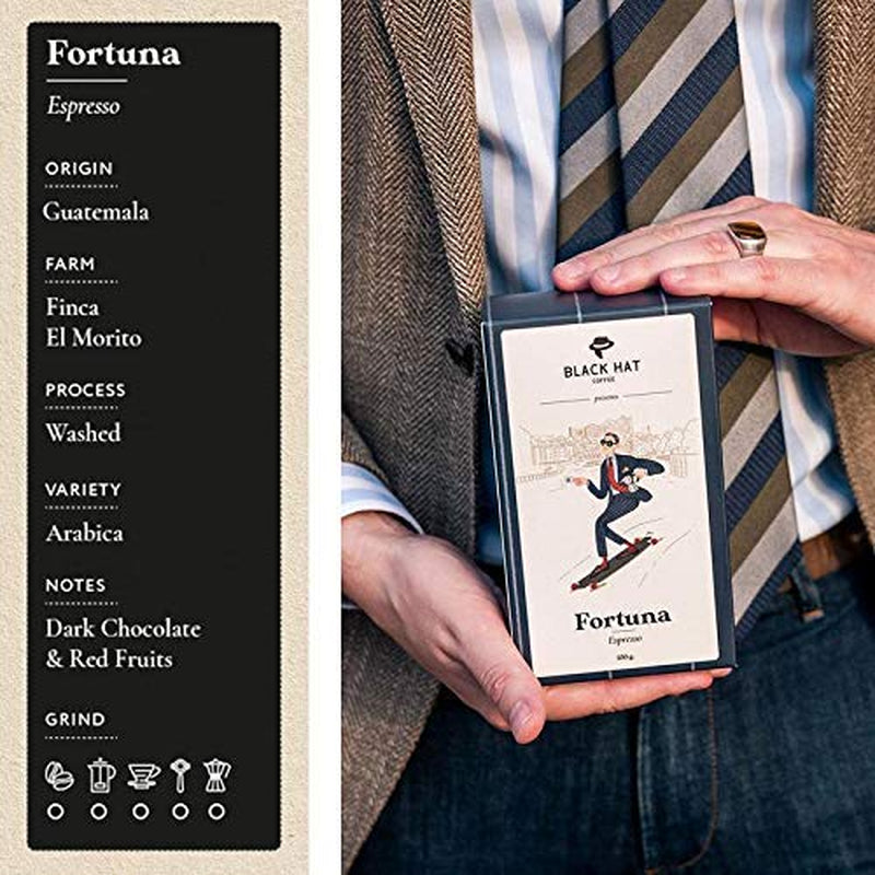 BLACK HAT ESPRESSO Fortuna - Cafea de specialitate 100% Arabica din Guatemala – Ciocolată și Fructe Roșii – 250g Boabe întregi pentru espressoare