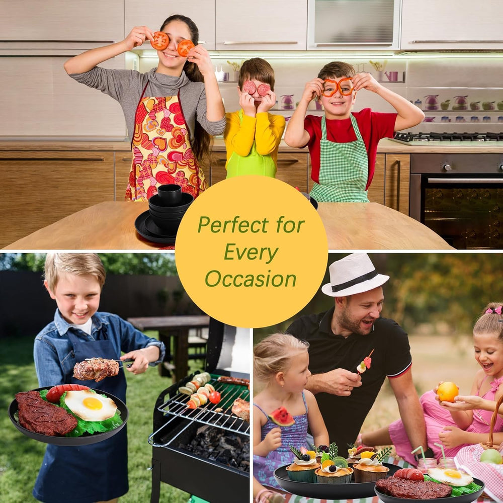 Set de veselă pentru camping, 32 de piese, pentru 8 persoane, set de veselă din plastic ușor și reutilizabil, inclusiv boluri, farfurii, căni, veselă din plastic ecologic, incasabilă, pentru picnicuri